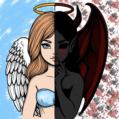 realistic angel half demon