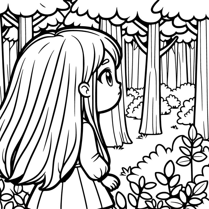 girl looking in the woods
