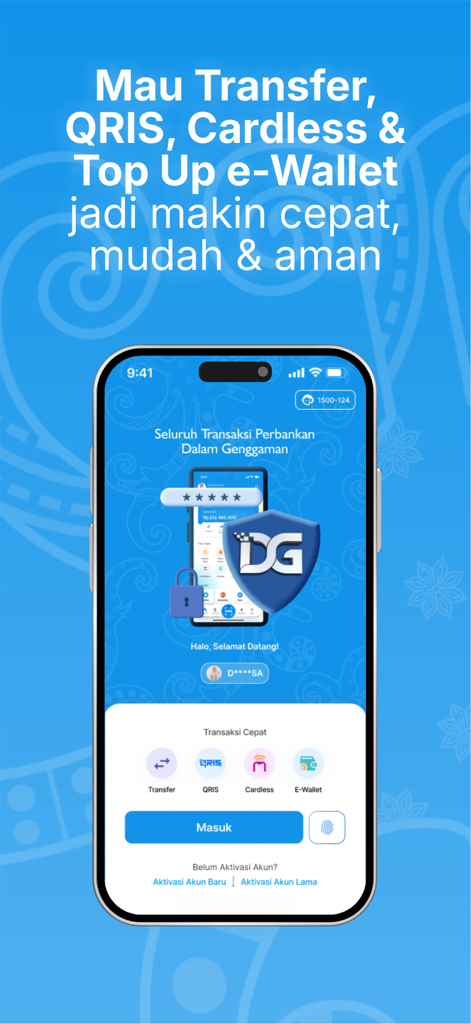 DG by Bankaltimtara - Login screen of the DG by Bankaltimtara mobile banking app showing transaction options