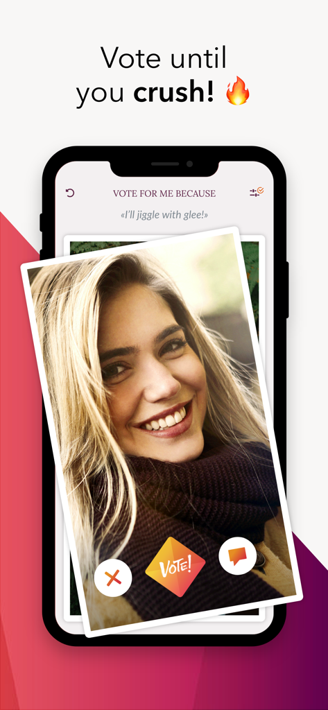 Interface do aplicativo Koko mostrando uma foto de perfil com um botão de votação para encontrar um crush