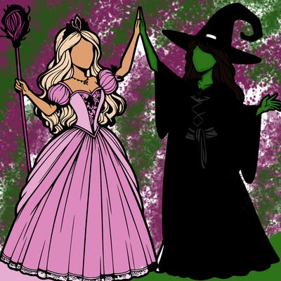 detailed realistic split of a princess and a witch