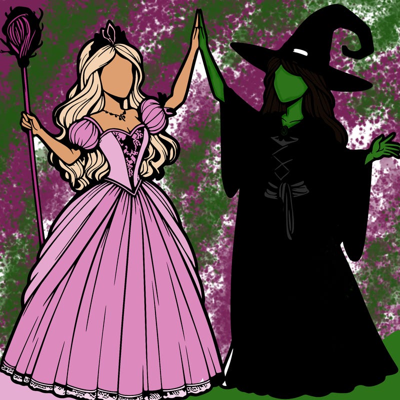 detailed realistic split of a princess and a witch