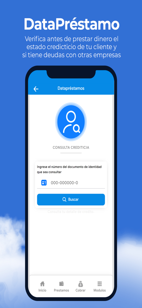 Interfaz de la aplicación Préstamos CLOUD para realizar verificaciones de crédito a posibles prestatarios