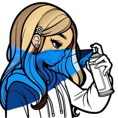 a realistic girl spray painting