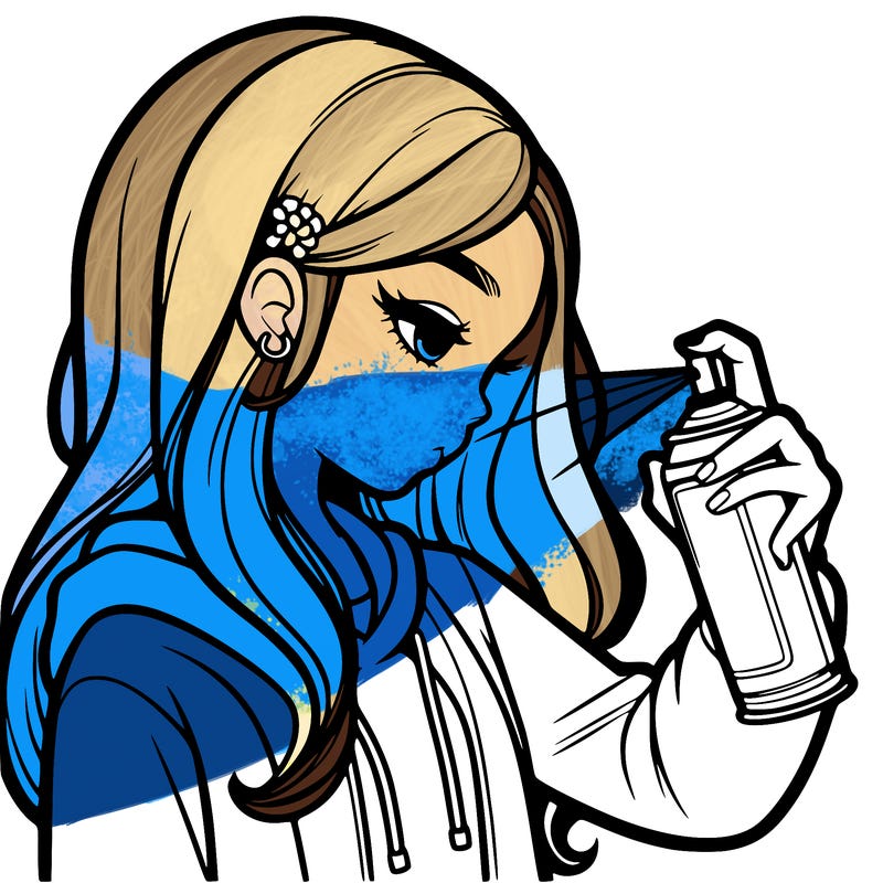 a realistic girl spray painting