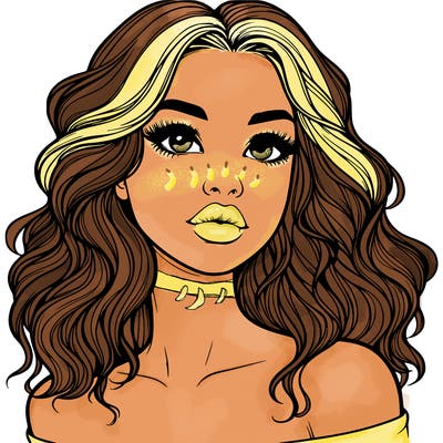 realistic girl with wavy hair and lips