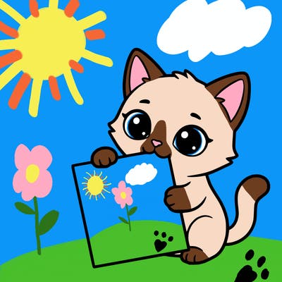 a small cat with a blank sheet of paper in its hand. the cat is sooooooo cute!