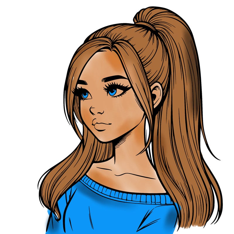 realistic girl with a high ponytail