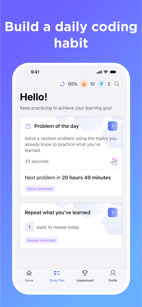 Hyperskill: Learn to Code - Hyperskill app home screen displaying the Problem of the Day feature and daily learning progress