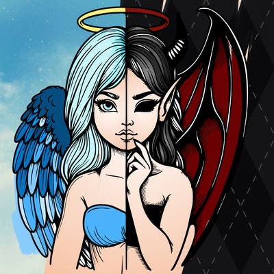 realistic angel half demon