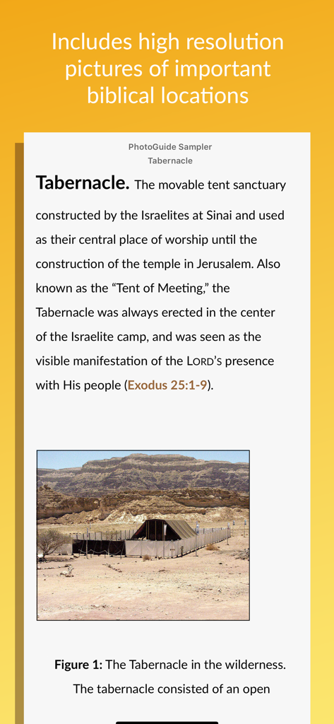 Accordance Bible Software - Accordance Bible Software showing a PhotoGuide entry for the Tabernacle with a high resolution photo and historical description.