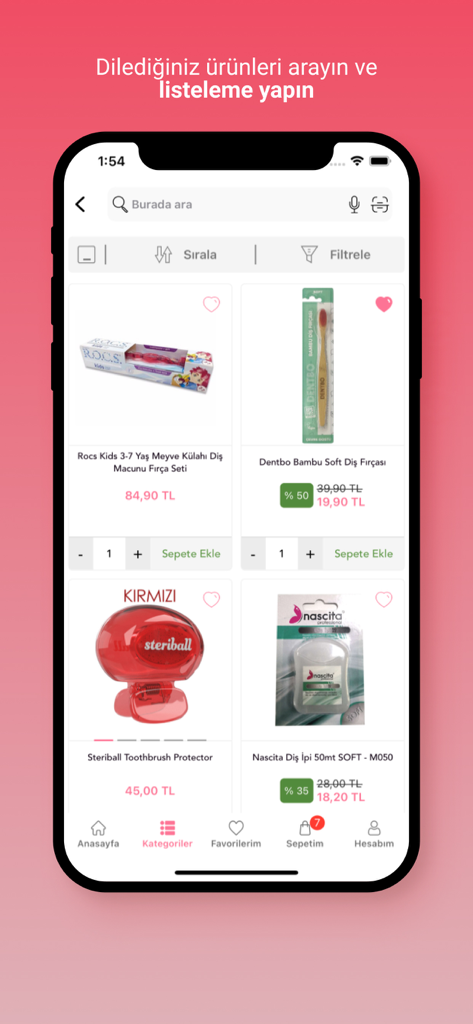 DermoEczanem - Mobile App-Oberfläche von DermoEczanem, die eine Produktlistenseite für Gesundheits- und Schönheitsprodukte anzeigt