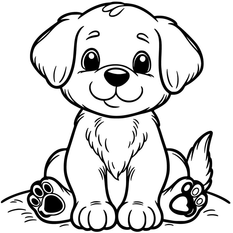 puppy sitting with its feet out the front