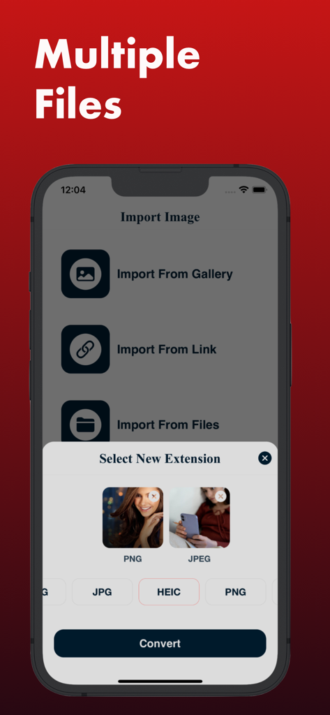 HEIC to JPEG : image converter - Interfaccia dell'app convertitore di immagini HEIC in JPEG che mostra opzioni di selezione batch e importazione file