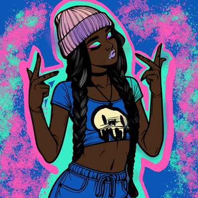 realistic teenage girl with braids and a beanie and crop top doing 🫶🏼