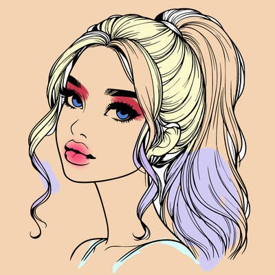 realistic girl with a ponytail on her hair and lips