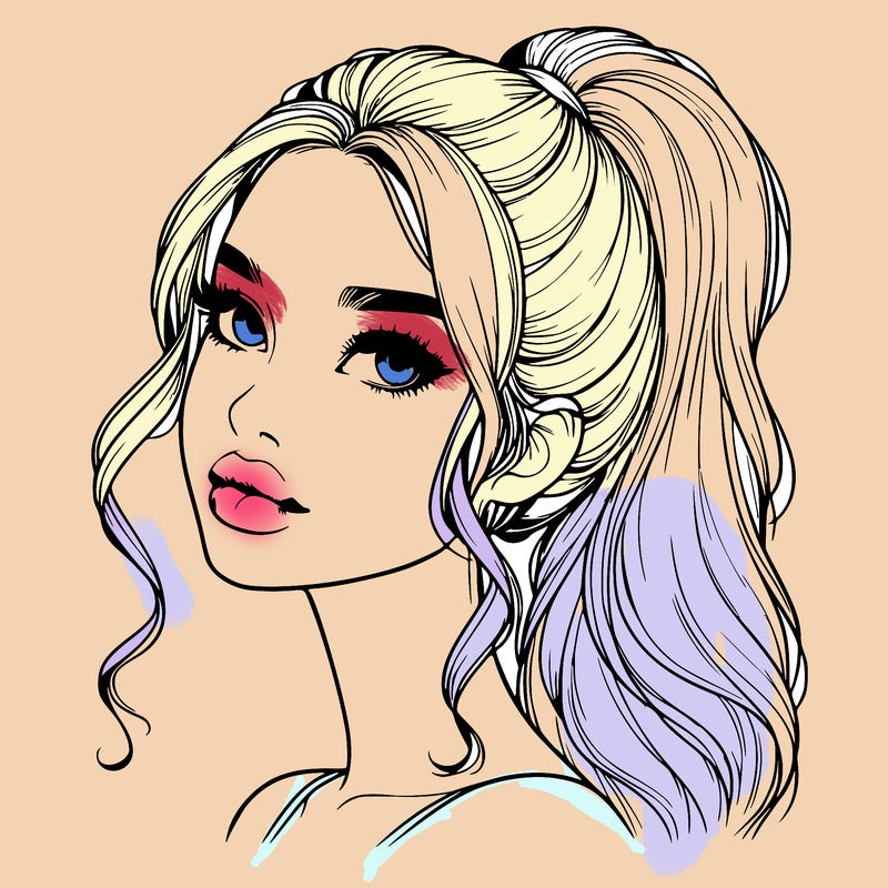 realistic girl with a ponytail on her hair and lips
