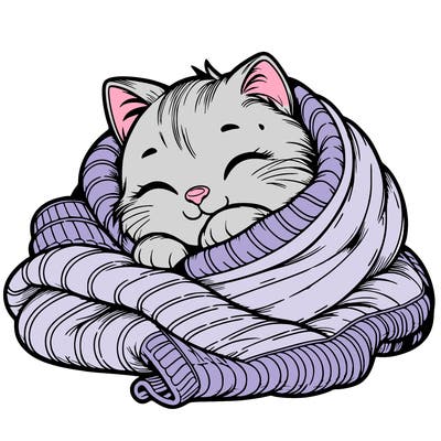 realistic cozy cat in a blanket