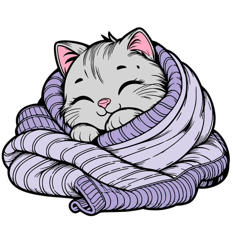 realistic cozy cat in a blanket
