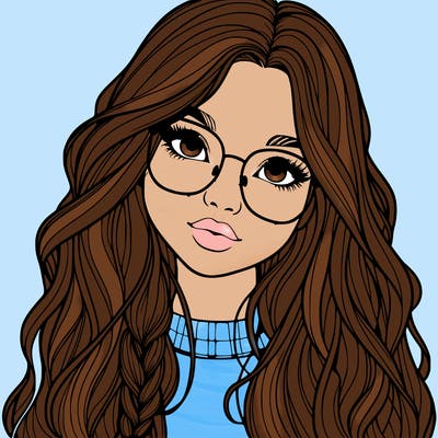 girl with long hair and freckles and glasses realistic