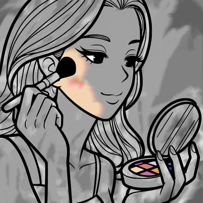 little girl putting on makeup