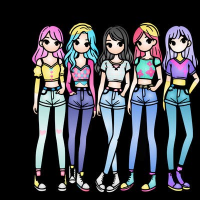 a group of girls wearing crop tops and shorts