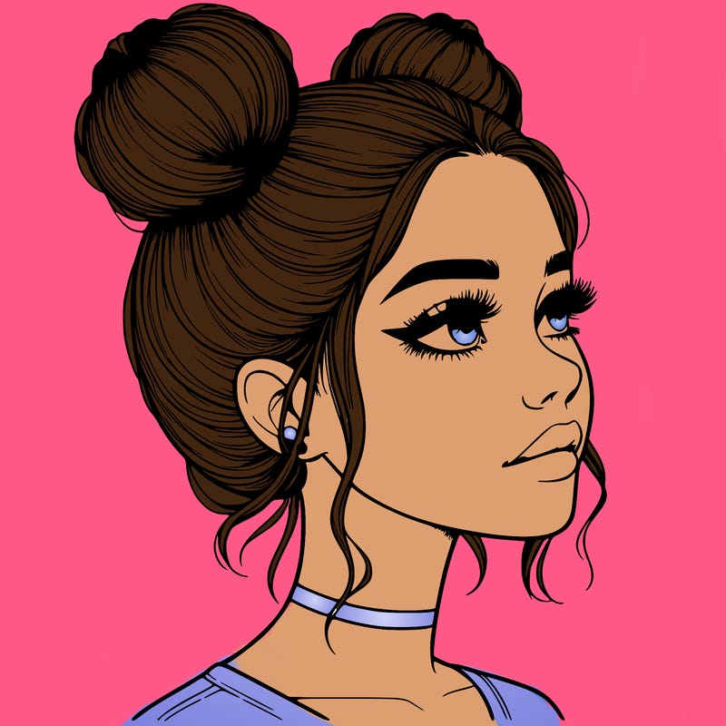 realistic girl with buns on the top of her head