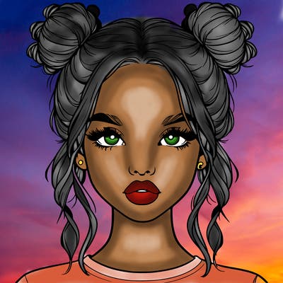 realistic girl with two buns in hair and lips