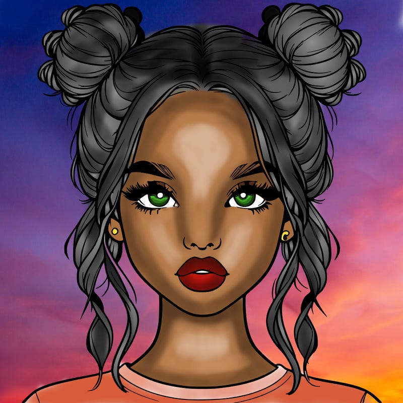realistic girl with two buns in hair and lips