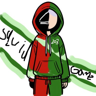 faceless girl in a tracksuit with a hood on and no hair