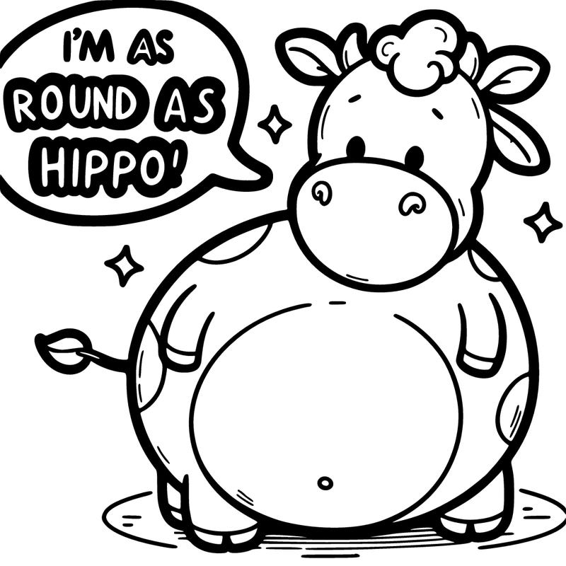 fat chubby cow saying “ i’m as round as a hippo!”