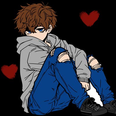 a male hoddie ripped jeans messy hair anime