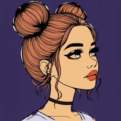 realistic girl with buns on the top of her head