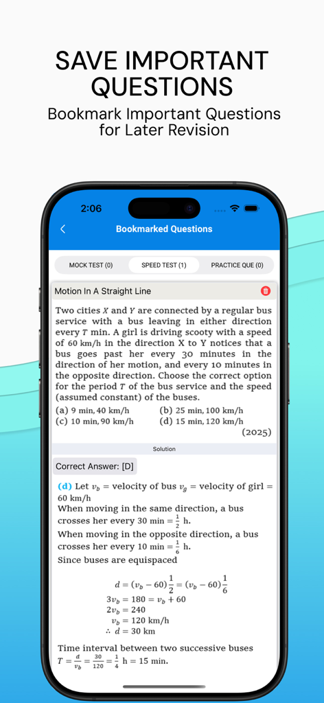 NEETPrep: Papers & Mock Tests - Interfaz de la aplicación NEETPrep que muestra preguntas marcadas con una solución detallada de física para la revisión del examen