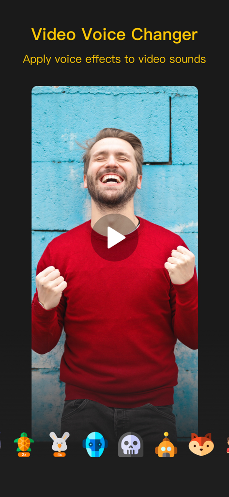Screenshot showing video voice changer feature with character effect icons