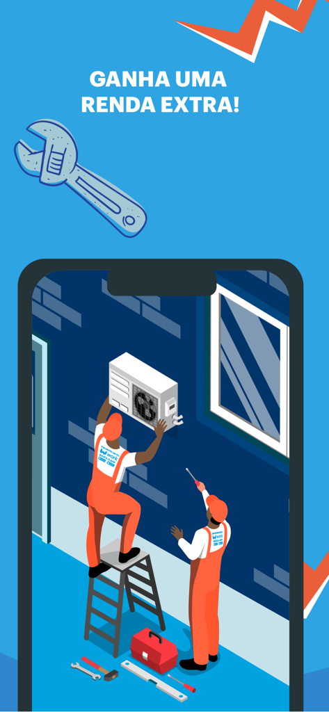 Deux fournisseurs de services installant un climatiseur pour gagner un revenu supplémentaire avec l'application Work