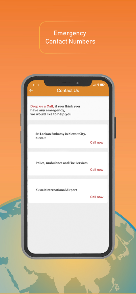 Sampath Bank Remitwise - Sampath Bank Remitwise app interface showing emergency contact numbers for the Sri Lankan Embassy and emergency services