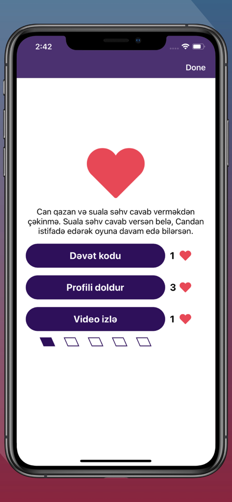 Canba - Pantalla móvil que muestra formas de ganar vidas extra en la aplicación de trivia en vivo de Canba