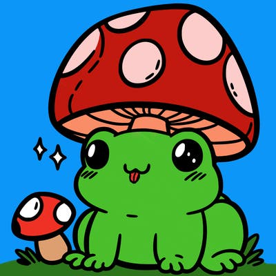 a cute frog with a mushroom hat