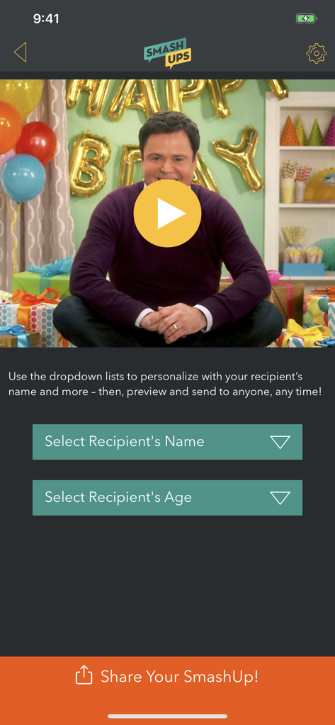 Interfaz de personalización para un video de saludo de cumpleaños de celebridad.