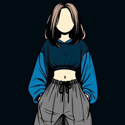 realistic girl faceless with baggy pants and a crop top