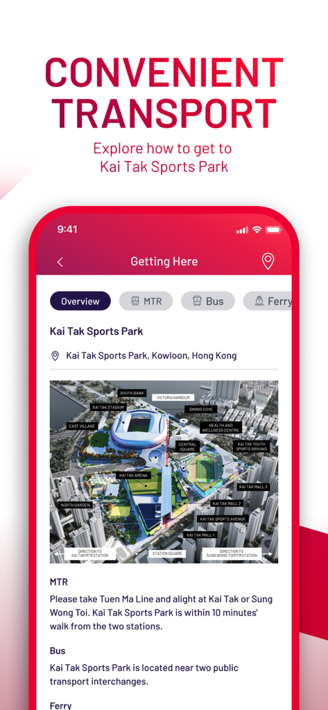 KTSP - KTSP app transport guide showing map and directions for MTR, bus, and ferry.
