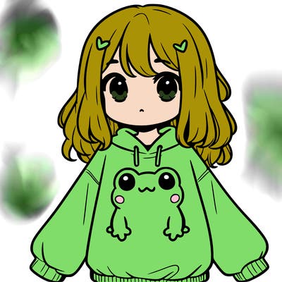 girl wearing frogging sweatshirt