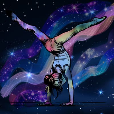 realistic gymnastic hand stand girl in four splits