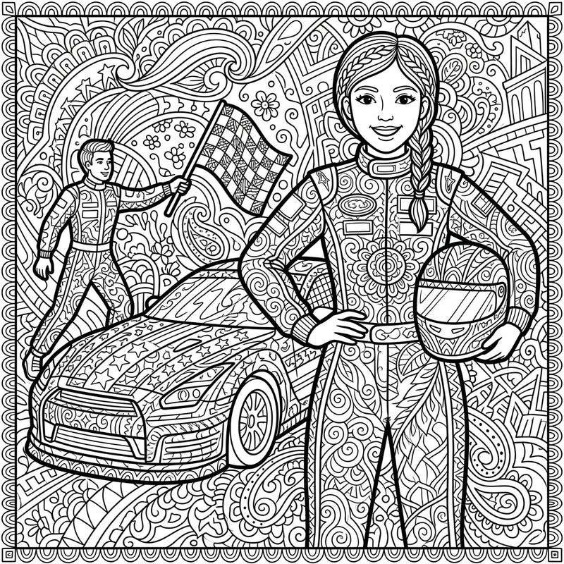 Experience the thrilling world of NASCAR with a relaxing Zentangle twist. This unique coloring page features powerful race cars and courageous drivers, all adorned with captivating patterns ready for your artistic touch.