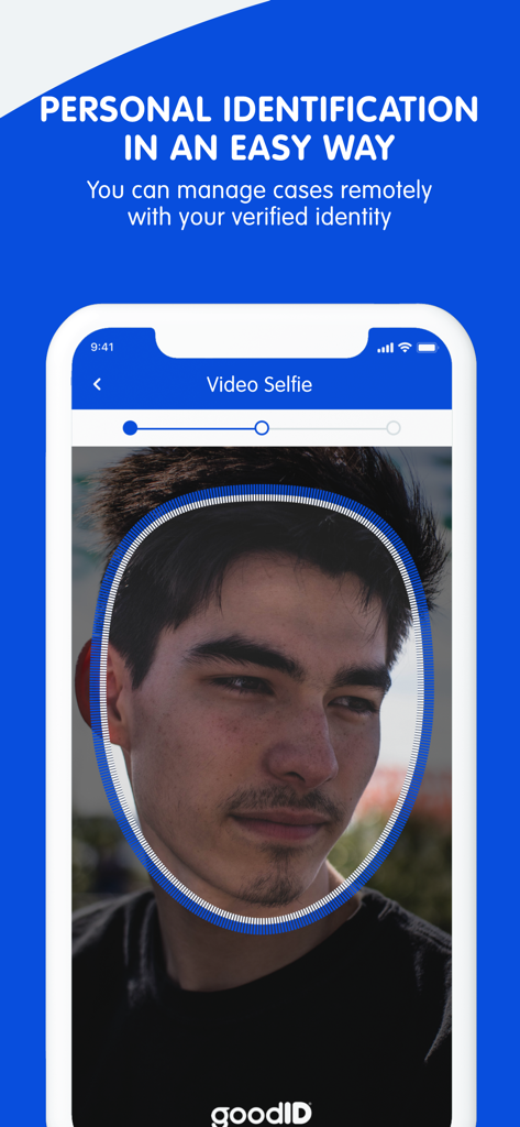 GoodID app interface for remote personal identification using a video selfie scan