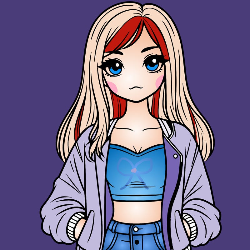 girl with long hair a crop top and a jacket