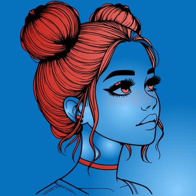 realistic girl with buns on the top of her head