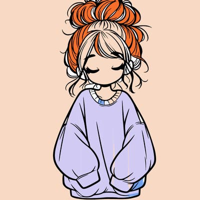 girl with baggy sweatshirt and messy bun