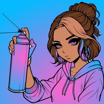 a realistic girl spray painting